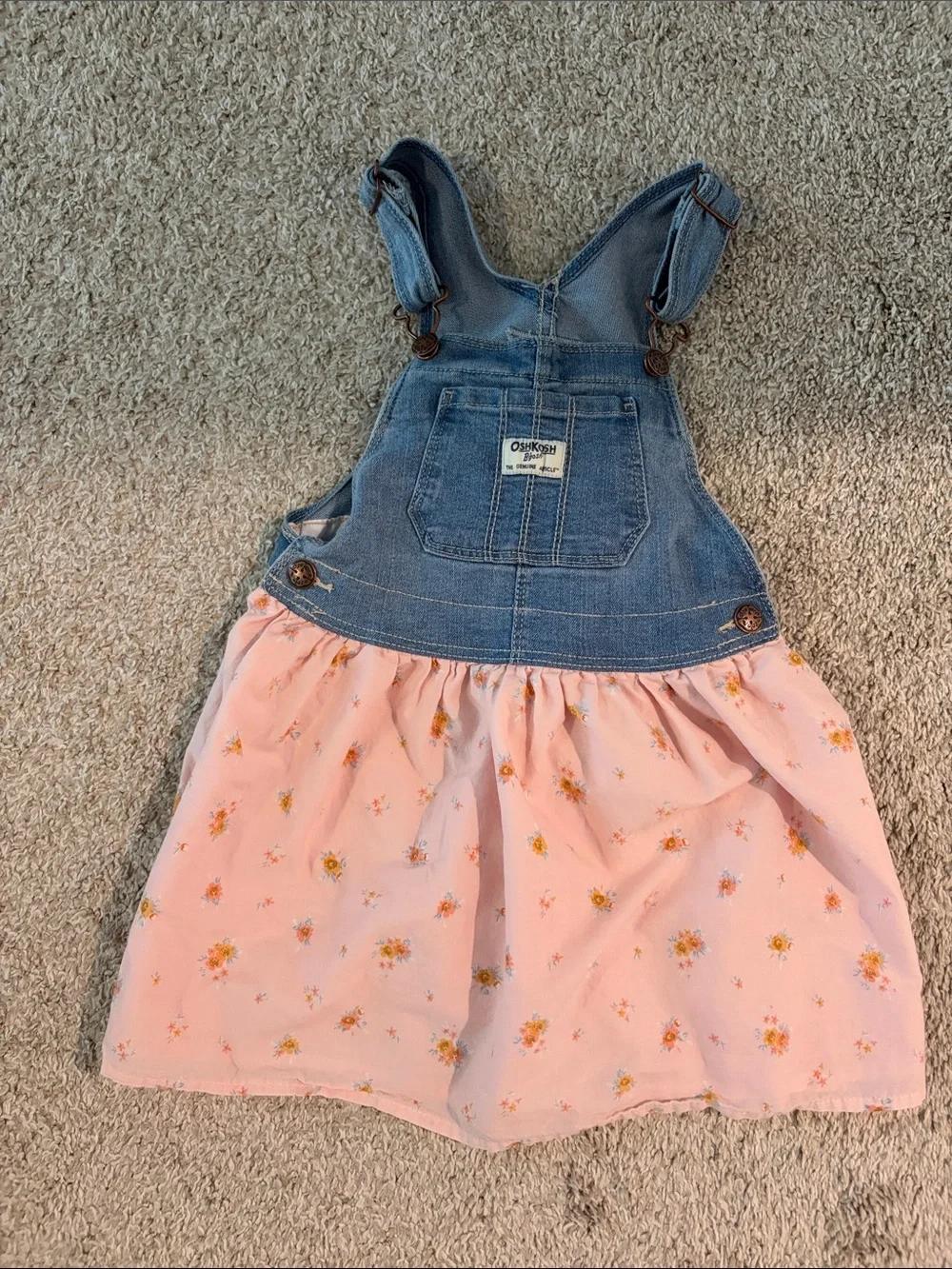 OshKosh B'gosh Denim Bib Overall Dress with Pink Floral Skirt